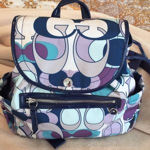 Coach signature purse KYRA scarf backpack purse multi purple